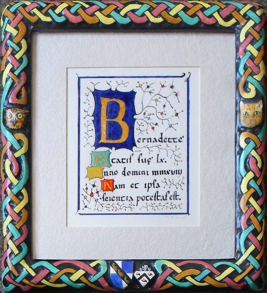 Bernadette at 60. Gilded 24k gold and early pigment water colours on handmade paper in a hand carved frame painted with genuine early pigments. Copyright (c)2018 Paul Alan Grosse Bernadette at 60. Gilded 24k gold and early pigment water colours on handmade paper in a hand carved frame painted with genuine early pigments. Copyright (c)2018 Paul Alan Grosse