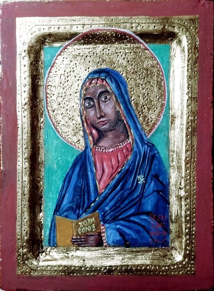 Bernadette at 62. Hand-carved, quarter-sawn, solid oak with gessoed linen, gilded with 24k gold with punchwork and early pigment tempera. Copyright (c)2020 Paul Alan Grosse Bernadette at 62. Hand-carved, quarter-sawn, solid oak with gessoed linen, gilded with 24k gold with punchwork and early pigment tempera. Copyright (c)2020 Paul Alan Grosse