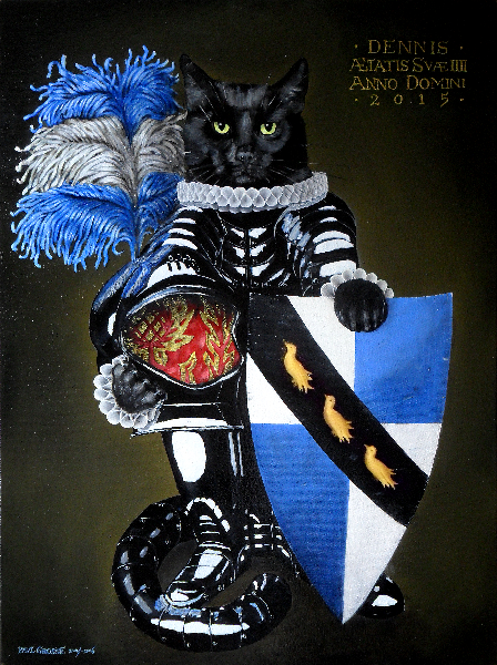 'Dennis' - One of our cats in the netherlandish style of the mid- to late-15th centuary with a hint of Rogier Van der Weyden's paintings added. Copyright (c)2016 Paul Alan Grosse
