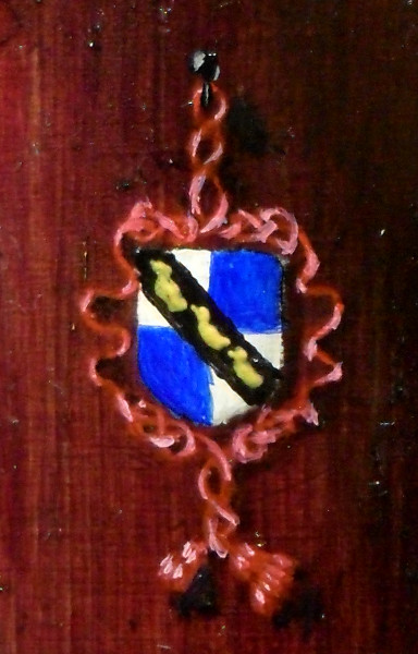 This is the coat of arms in the top right. The shield is only around 5mm across and the ducks are around 1.5mm from the tip of the beak to the end of the tail. Painting something as small as this was particularly interesting because it brought together a number of limiting factors: there is a limit as to how fine the end of a normal 'OOO' miniature paint brush is; the paint needs to obscure the colour it is on - in this case, yellow needed to obscure black so a fair amount of opacity was needed from such a small volume of paint; at that scale, the amount that your hand shakes becomes significant although, it has to be said, you get used to it and your abilities become increasingly fine-tuned; and, if you are going to add another layer for extra opacity, you need to aim pretty accurately. Copyright (c)2016 Paul Alan Grosse