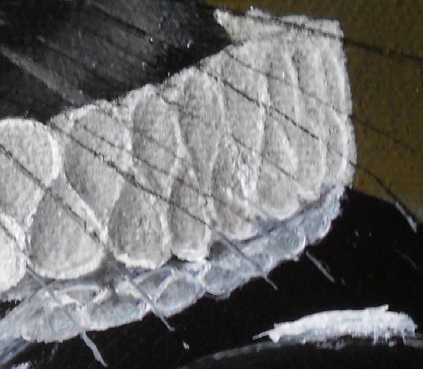 Close-up of the ruff and its reflection of the front of it in the armour that protects his left arm.. Copyright (c)2016 Paul Alan Grosse Close-up of the ruff and its reflection of the front of it in the armour that protects his left arm.. Copyright (c)2016 Paul Alan Grosse