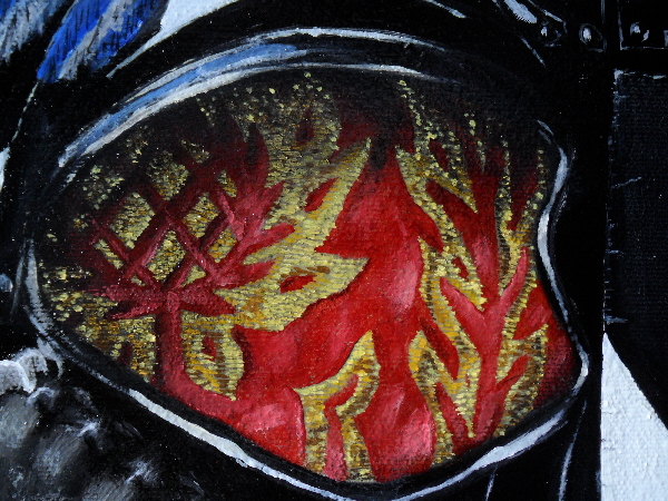 Close-up of the brocade on the inside of the helmet (why not have a bit of comfort?) showing the shading and how the reflected highlights of the gold silk come through. Copyright (c)2016 Paul Alan Grosse
