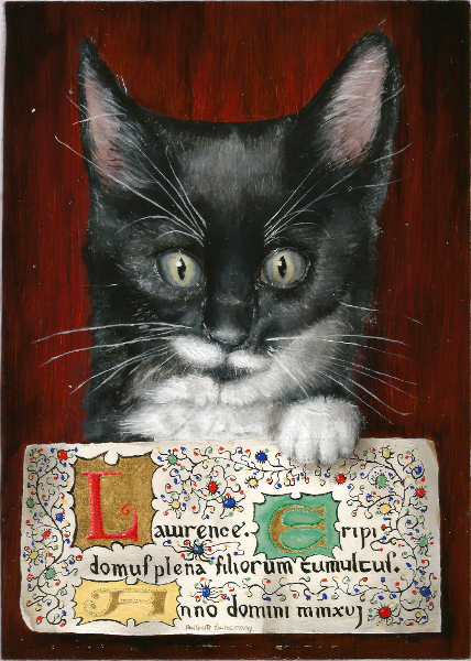 'Lawrence' 6 week old kitten - 12.7x17.8cm - water gilded 24k gold leaf and oil on poplar panel. Copyright (c)2017 Paul Alan Grosse