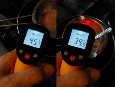 Make sure that it doesn't overheat. Here, I'm using an infrared thermometer. Copyright (c)2017 Paul Alan Grosse