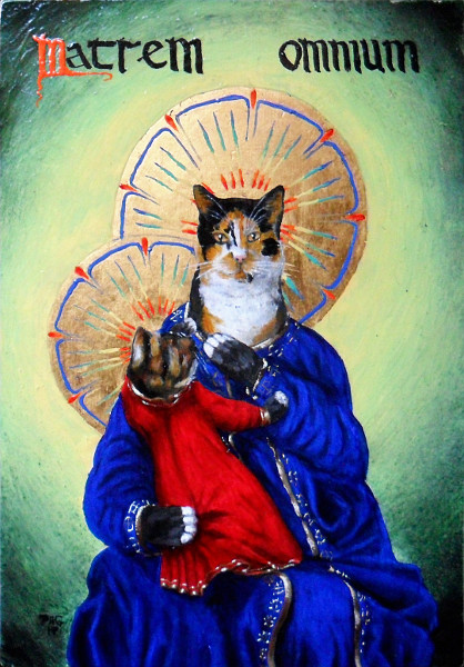 'Olivia and Kitten' - 4.25x6.1" - Mother of Everything - water gilded 24k gold and early pigment oils on poplar panel. Copyright (c)2017 Paul Alan Grosse 'Olivia and Kitten' - 4.25x6.1" - Mother of Everything - water gilded 24k gold and early pigment oils on poplar panel. Copyright (c)2017 Paul Alan Grosse
