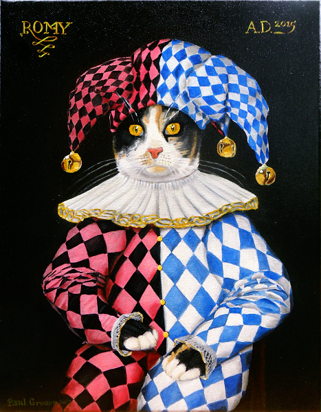 'Romy' - One of the kittens as a Jester in the style of Elizabethan paintings. Copyright (c)2015 Paul Alan Grosse 'Romy' - One of the kittens as a Jester in the style of Elizabethan paintings. Copyright (c)2015 Paul Alan Grosse