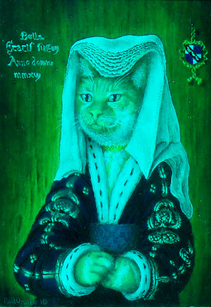 'Bella' - AEtatis Suae vij. Anno domini mmxvj (Age seven, 2016AD). Traditional 15th century Netherlands headdress and blue and gold brocade top with white fir and ermine trim to cuffs and collar. Copyright (c)2016 Paul Alan Grosse 'Bella' - AEtatis Suae vij. Anno domini mmxvj (Age seven, 2016AD). Traditional 15th century Netherlands headdress and blue and gold brocade top with white fir and ermine trim to cuffs and collar. Copyright (c)2016 Paul Alan Grosse