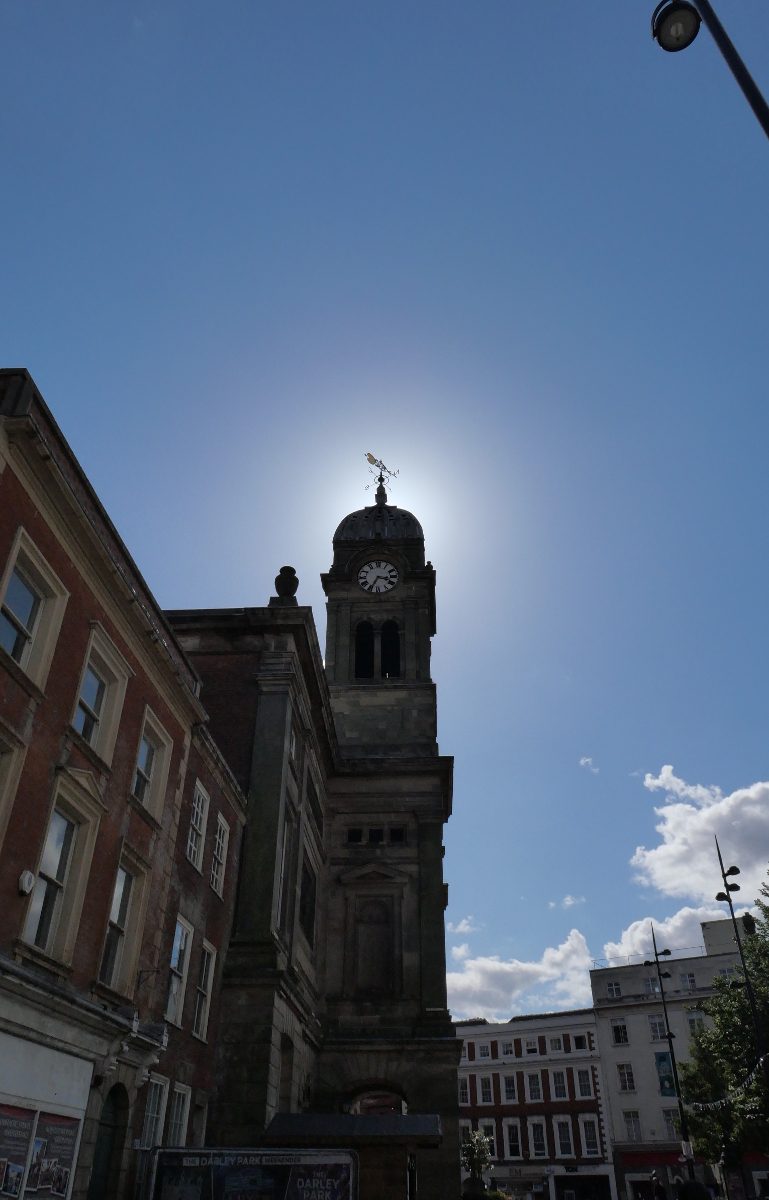 Derby Guildhall with the sun directly behind it 20220830 Copyright (c)2022 Paul Alan Grosse. All Rights Reserved.