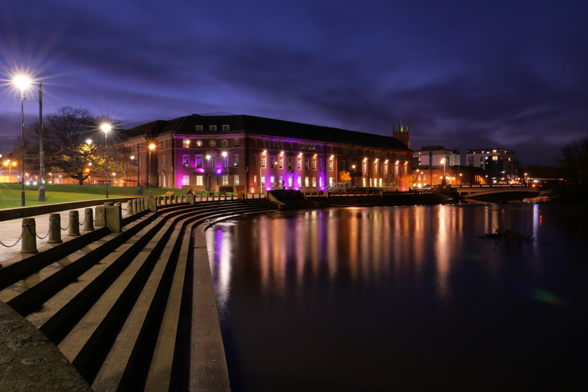 Derby: Council house from across the river Derwent 20221119 Copyright (c)2022 Paul Alan Grosse. All Rights Reserved.