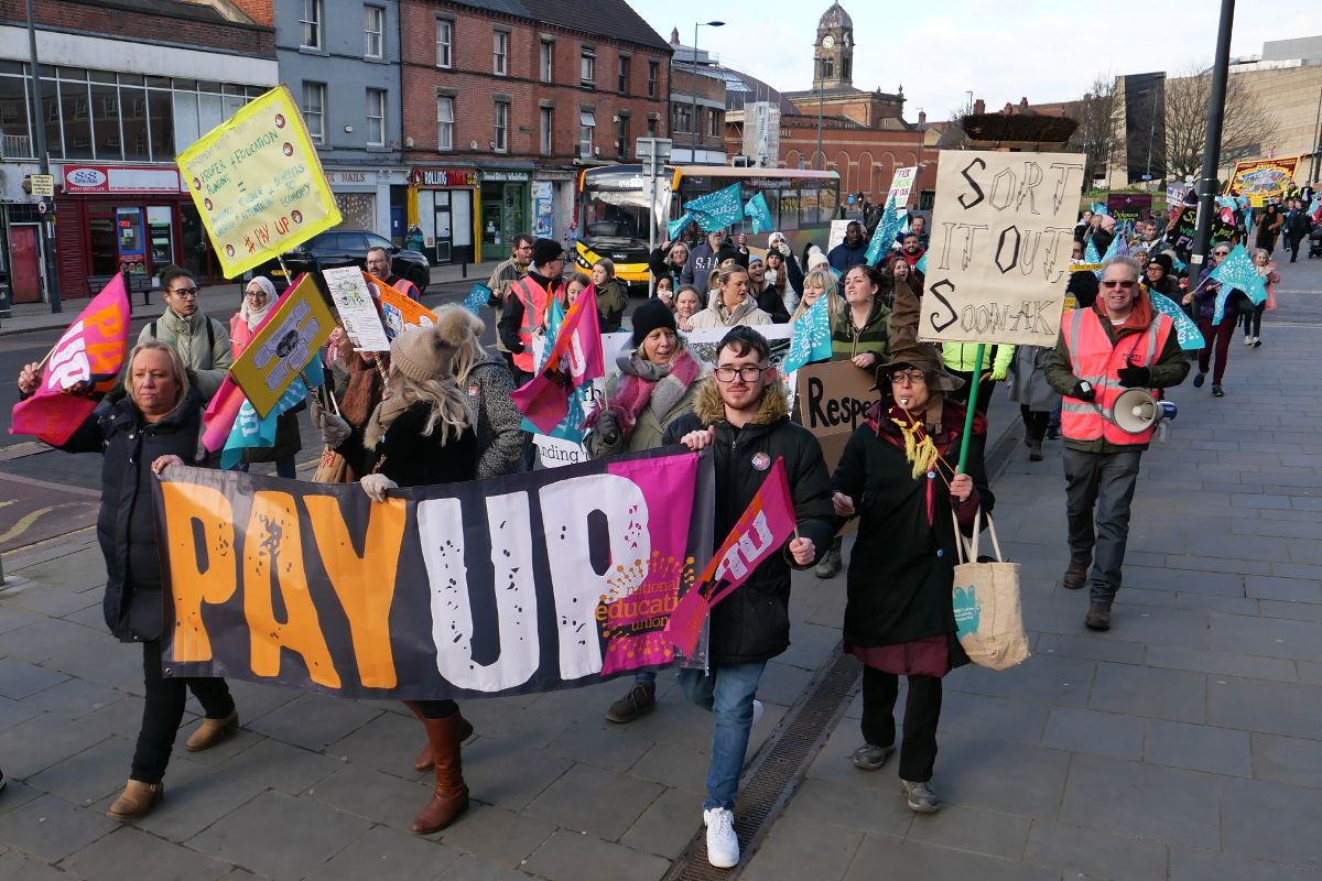 Derby: Right to strike protest march 20230201 Copyright (c)2023 Paul Alan Grosse. All Rights Reserved.