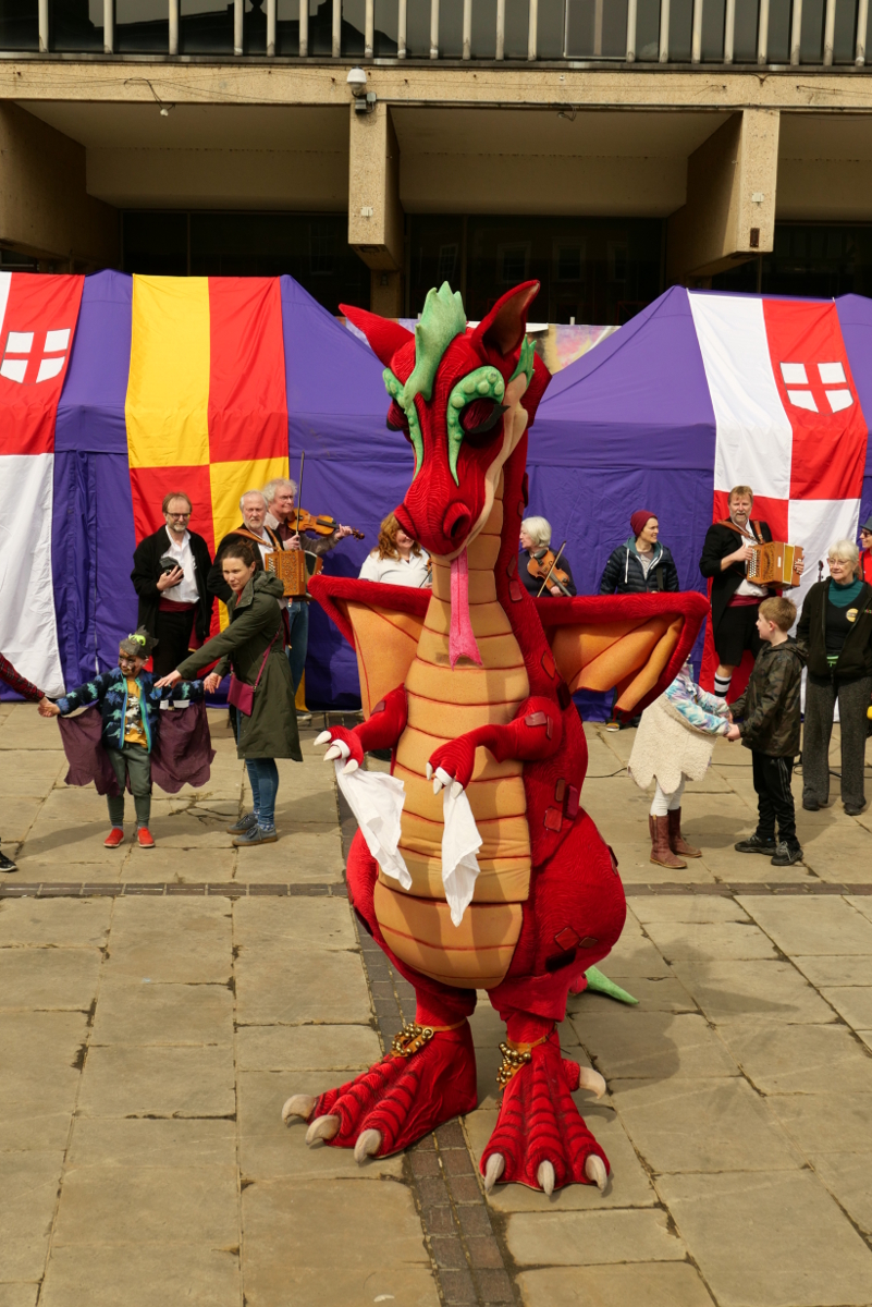 Derby: Saint George's Day 2023. Market Square Plush Dragon Copyright (c)2023 Paul Alan Grosse. All Rights Reserved.