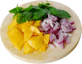Mango, mint and red onion, all ready for blending into your chutney.
