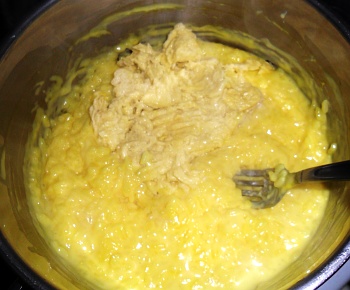 Mix in the mashed durian fruit  
