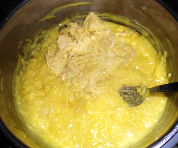 Mix in the mashed durian fruit