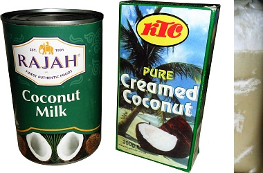 Coconut milk and creamed coconut -  inset: solid creamed coconut.