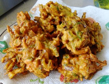 Onion bhajis ready to eat  