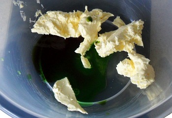 Mix the margarine and dye if required, along with essence.