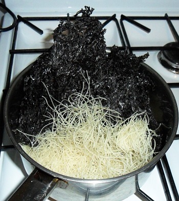 Seaweed (nori) and thread rice noodles.